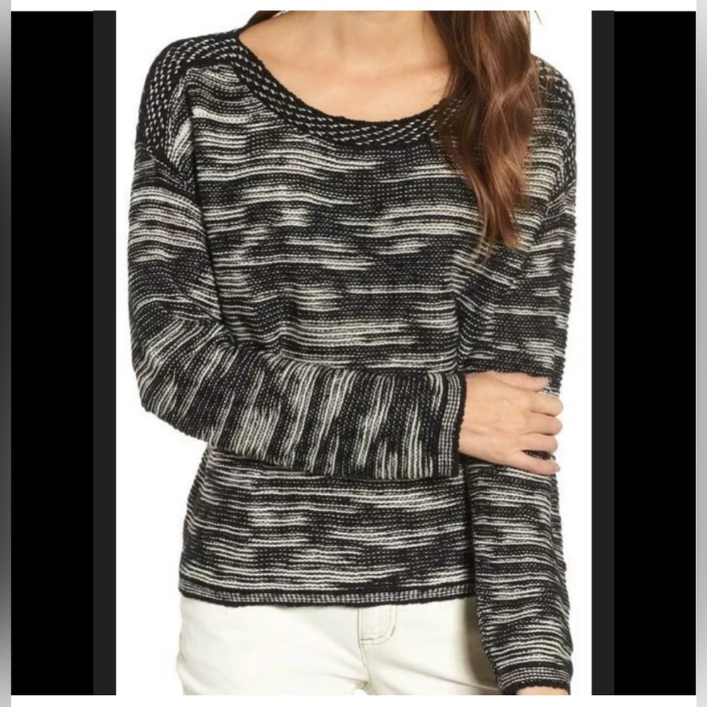 Eileen Fisher Black and White Organic Cotton Bateau Neck Sweater SP